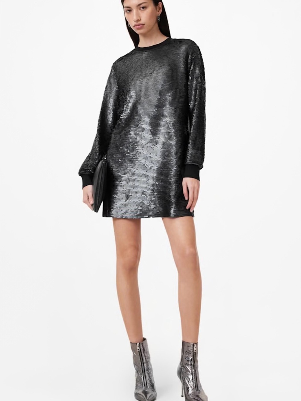 ALLSAINTS Jaya Puff Sleeve Sequin Black Mini Dress Size Small S All Saints